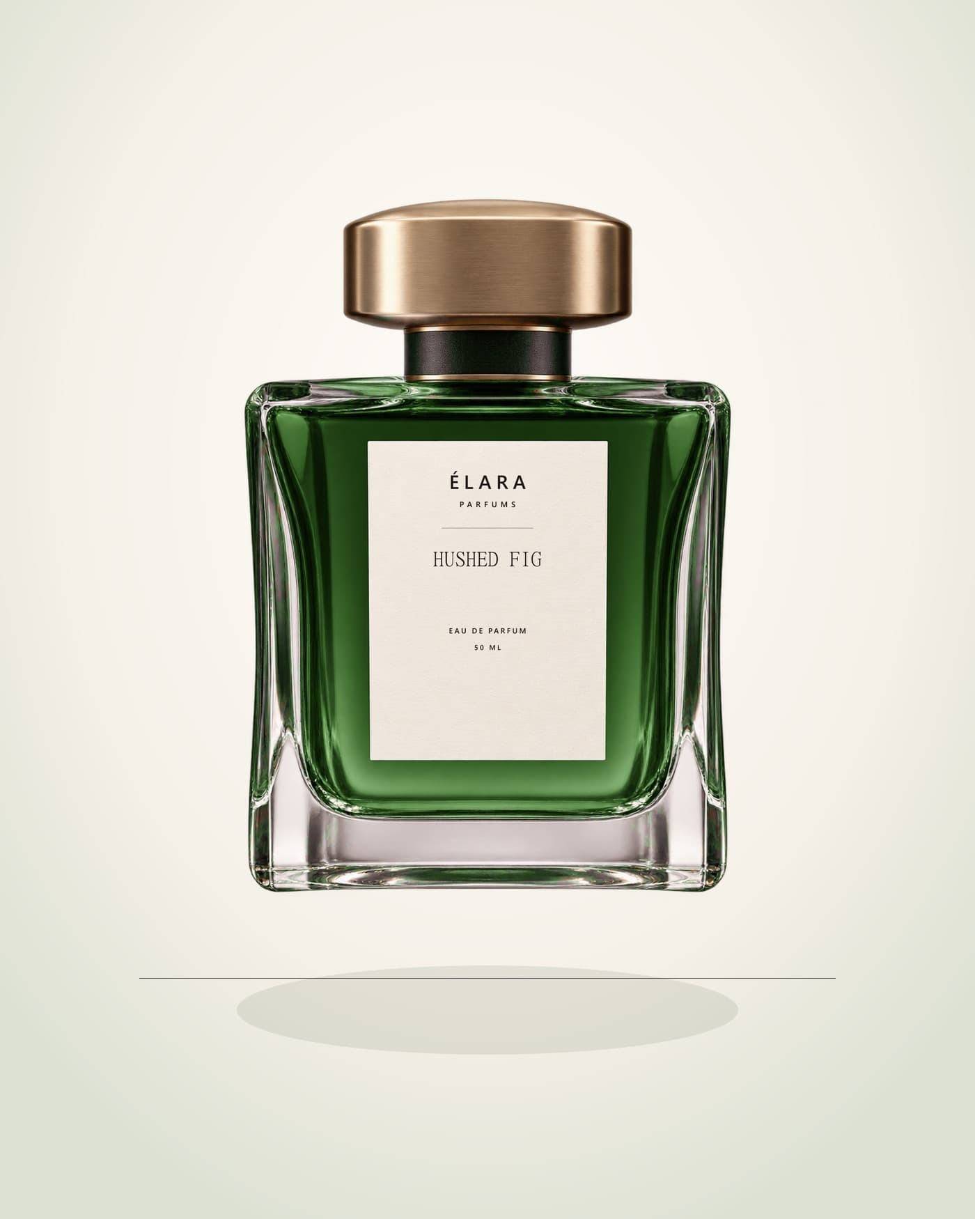 Hushed Fig bottle on a warm ivory ground