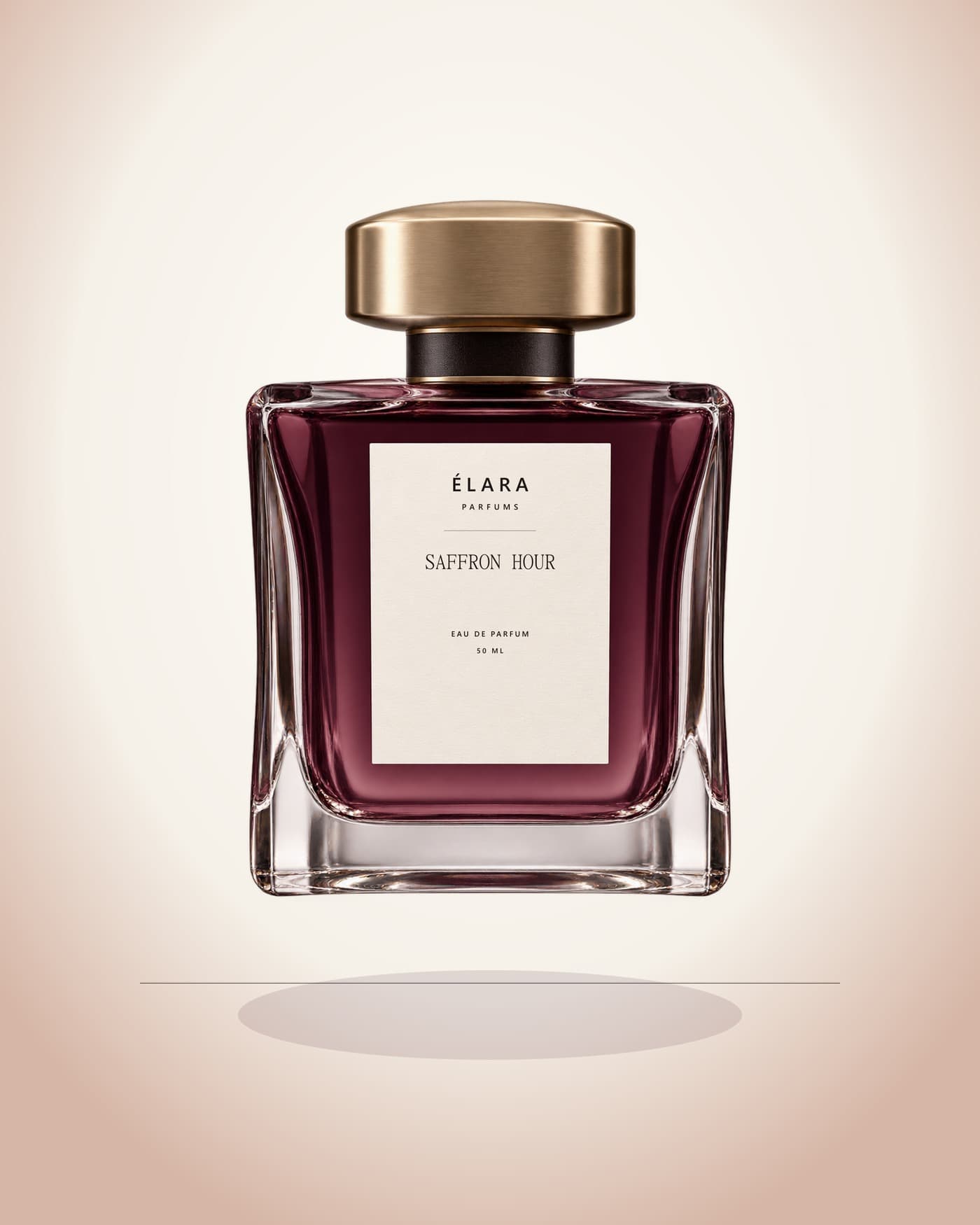 Saffron Hour bottle on a warm ivory product-card background